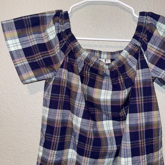 Gap off the shoulder plaid cotton shift dress - Picture 3 of 3